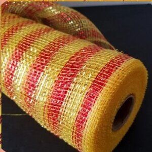 Red w/Gold Lines Deco Mesh Metallic Stripes 21 Inch x 30 Feet NWOT